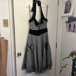 Pin up black gingham -Pin Up style halter dress L